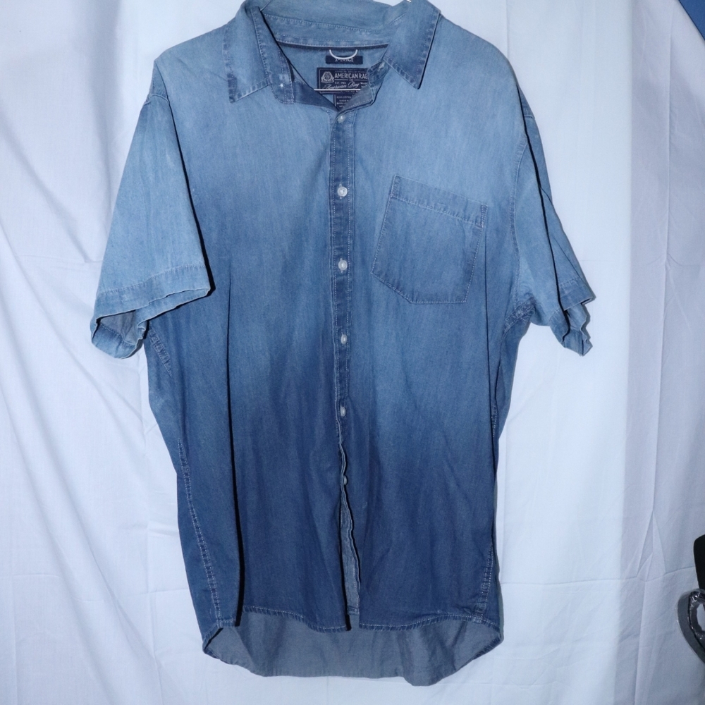 Men's Blue Short Sleeve Button Up Shirt